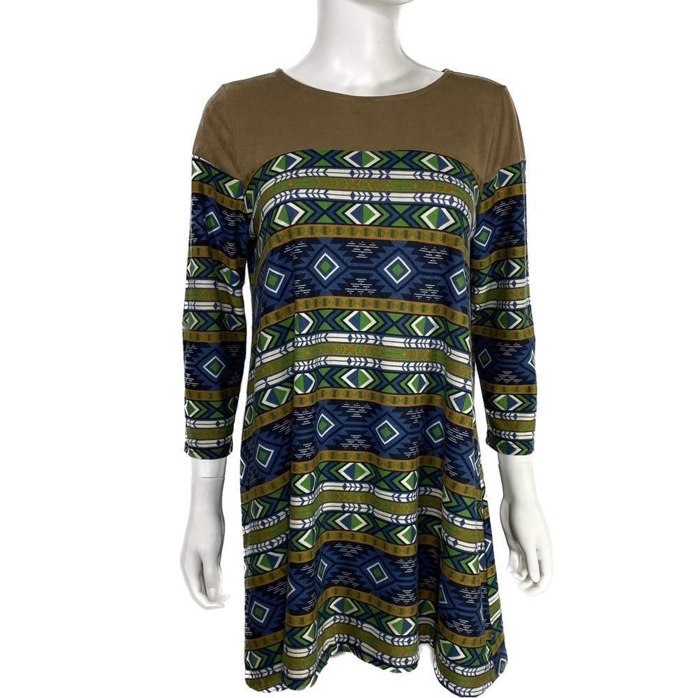 Bo Bel Micro Suede Asymmetrical Design 3/4 Sleeve Tunic Top